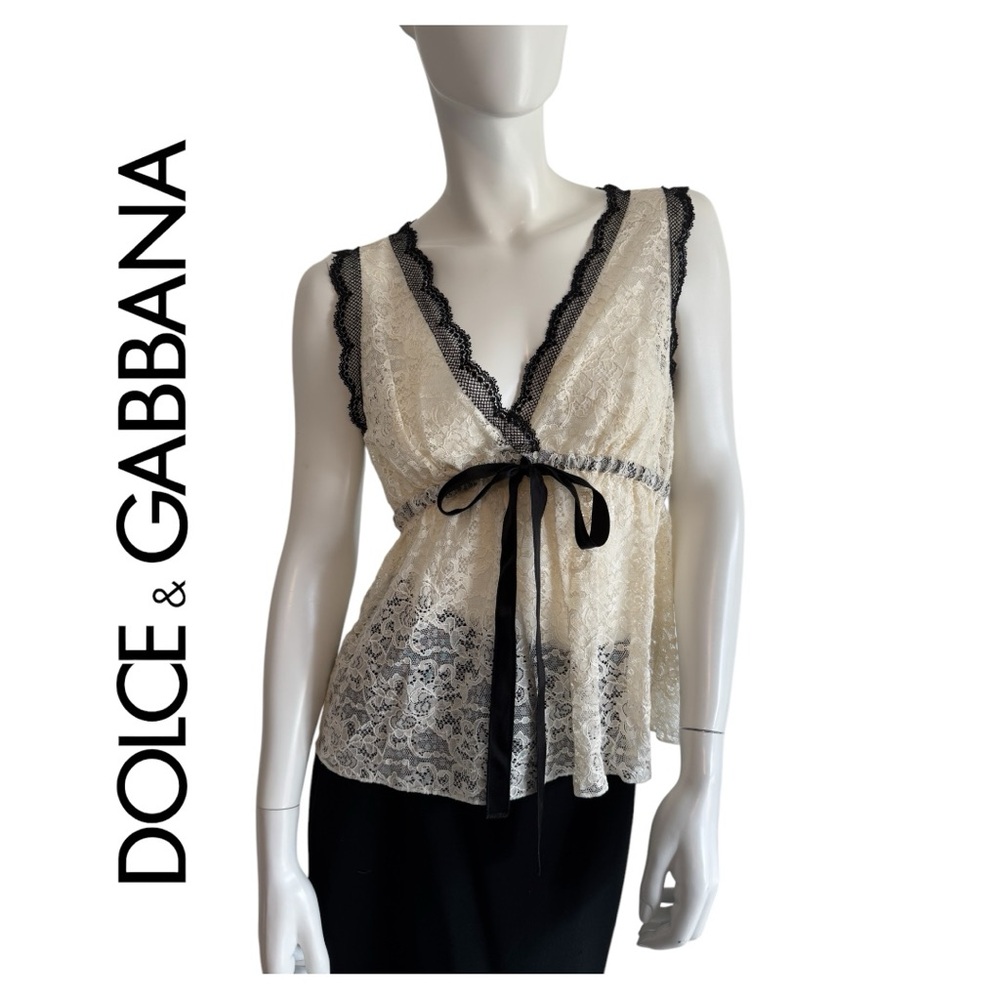Dolce & Gabbana Cream and Black Lace Blouse